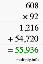 How to calculate 608 times 92 using long multiplication How to calculate 608 times 92 using long multiplication