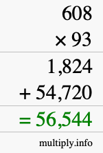 How to calculate 608 times 93 using long multiplication