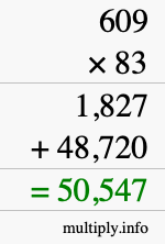 How to calculate 609 times 83 using long multiplication