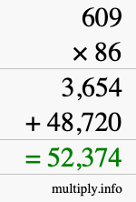 How to calculate 609 times 86 using long multiplication