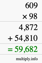 How to calculate 609 times 98 using long multiplication