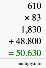 How to calculate 610 times 83 using long multiplication