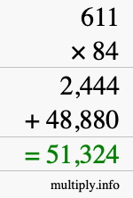 How to calculate 611 times 84 using long multiplication