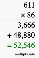 How to calculate 611 times 86 using long multiplication
