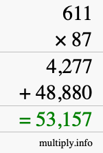 How to calculate 611 times 87 using long multiplication