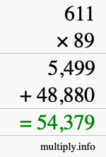 How to calculate 611 times 89 using long multiplication