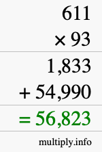 How to calculate 611 times 93 using long multiplication