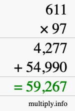 How to calculate 611 times 97 using long multiplication
