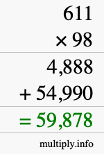 How to calculate 611 times 98 using long multiplication