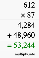 How to calculate 612 times 87 using long multiplication