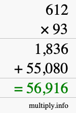 How to calculate 612 times 93 using long multiplication