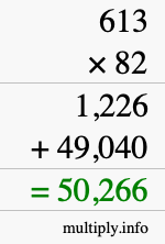 How to calculate 613 times 82 using long multiplication