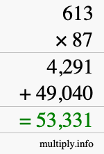 How to calculate 613 times 87 using long multiplication