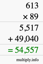 How to calculate 613 times 89 using long multiplication