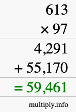 How to calculate 613 times 97 using long multiplication