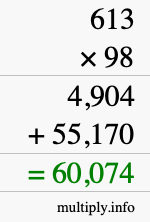 How to calculate 613 times 98 using long multiplication