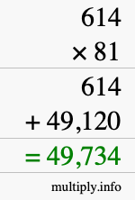 How to calculate 614 times 81 using long multiplication