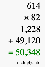 How to calculate 614 times 82 using long multiplication