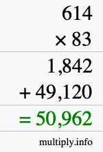 How to calculate 614 times 83 using long multiplication