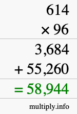 How to calculate 614 times 96 using long multiplication