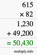 How to calculate 615 times 82 using long multiplication