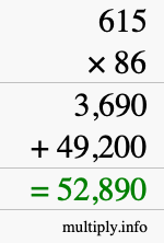 How to calculate 615 times 86 using long multiplication