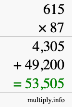How to calculate 615 times 87 using long multiplication