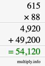 How to calculate 615 times 88 using long multiplication