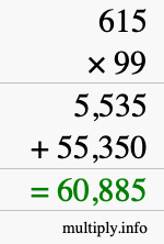 How to calculate 615 times 99 using long multiplication