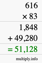 How to calculate 616 times 83 using long multiplication