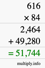 How to calculate 616 times 84 using long multiplication