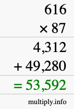 How to calculate 616 times 87 using long multiplication