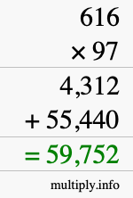 How to calculate 616 times 97 using long multiplication