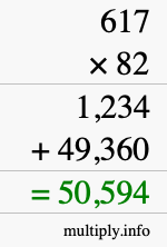 How to calculate 617 times 82 using long multiplication