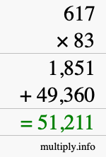 How to calculate 617 times 83 using long multiplication