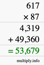 How to calculate 617 times 87 using long multiplication