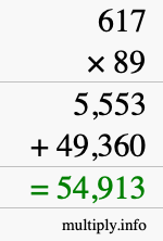 How to calculate 617 times 89 using long multiplication