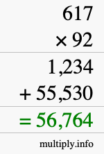 How to calculate 617 times 92 using long multiplication