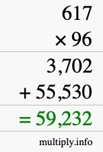 How to calculate 617 times 96 using long multiplication