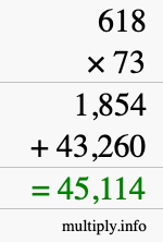 How to calculate 618 times 73 using long multiplication