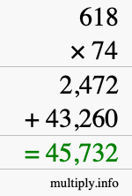 How to calculate 618 times 74 using long multiplication