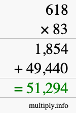 How to calculate 618 times 83 using long multiplication