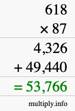 How to calculate 618 times 87 using long multiplication