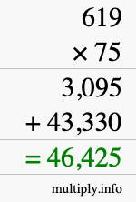 How to calculate 619 times 75 using long multiplication