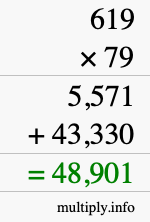 How to calculate 619 times 79 using long multiplication
