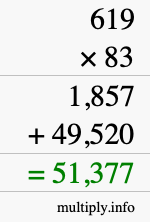 How to calculate 619 times 83 using long multiplication