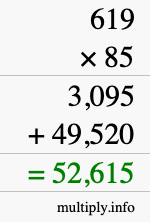 How to calculate 619 times 85 using long multiplication How to calculate 619 times 85 using long multiplication