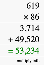 How to calculate 619 times 86 using long multiplication
