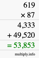 How to calculate 619 times 87 using long multiplication