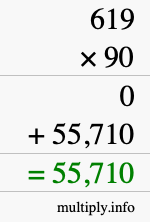 How to calculate 619 times 90 using long multiplication How to calculate 619 times 90 using long multiplication